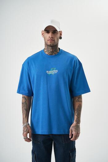 Respire Ανδρικό μπλουζάκι Oversize Blue Res'cue Printed