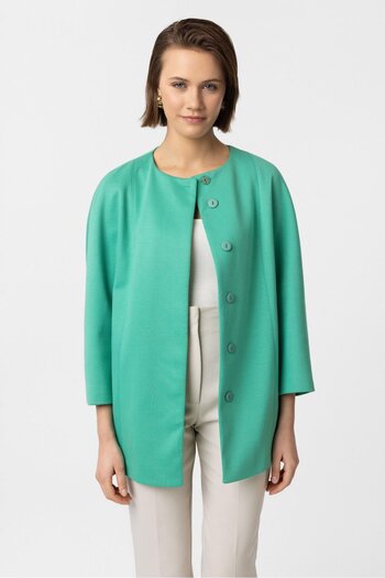 Deriderim Green Jadira Belted Three Quarter Sleeve Fabric Coat with Snap Closure