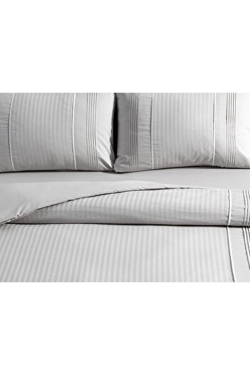 Madame Coco Mousse Geripptes Bettbezug-Set, Kingsize, Grau