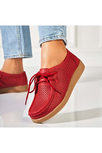 Joana Women's Loafers Natural Leather Red Jyana