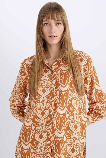 DeFacto Oversize Wide Fit Pattern Long Sleeve Shirt Tunic E5570Ax25Sp