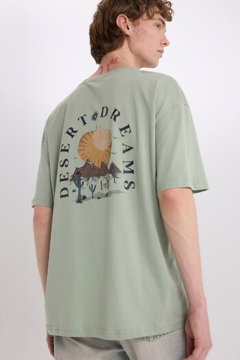 DeFacto 100% Cotton Oversize Wide Fit Crew Neck Back Printed Short Sleeve T-Shirt W8282Az25Sp