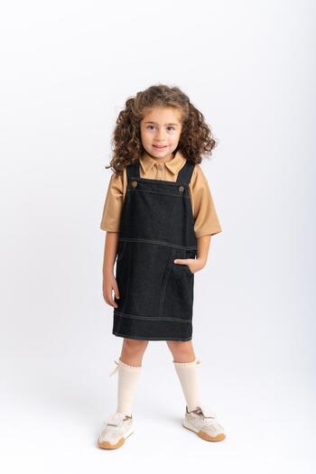 Cigit 2-7 Years Black Denim Gilet - Side Pocket