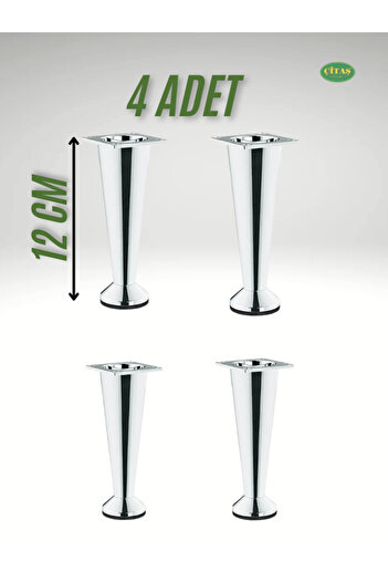 ÇİTAŞ 12 CM PARLAK KROM KONİK METAL AYAK MASA-DOLAP-MOBİLYA AYAĞI YÜKSEKLİK AYARLI 4 ADET