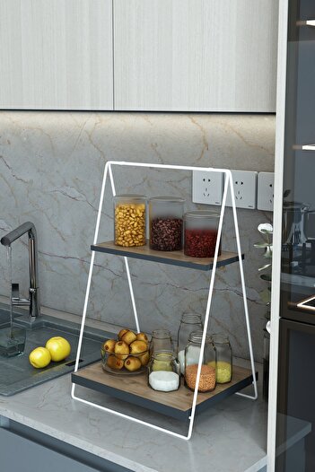 boz concept home 2-Tier Countertop - Metal Kitchen Shelf Organizer with Wood Base