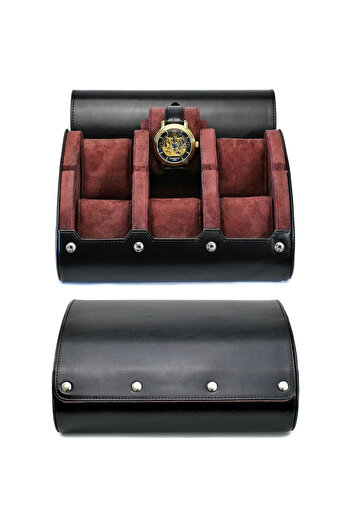 Choice 6 Slot Black Red Watch Travel Case ,6 Slot Watch Roll Travel Case Organizer Display - PU Leather Wat