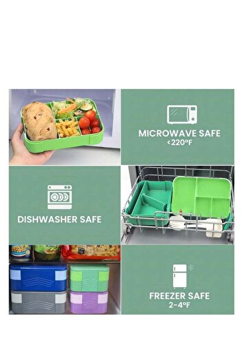 COOYA 1.55L Bento Lunch Box and cutlery Set , With 6 Compartments, Leak-Proof, breakfast Box for Kids