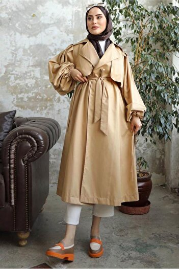 TRENDTESETTÜR KADIN KAHVE (CAMEL) KUŞAKLI TRENÇKOT T 25842