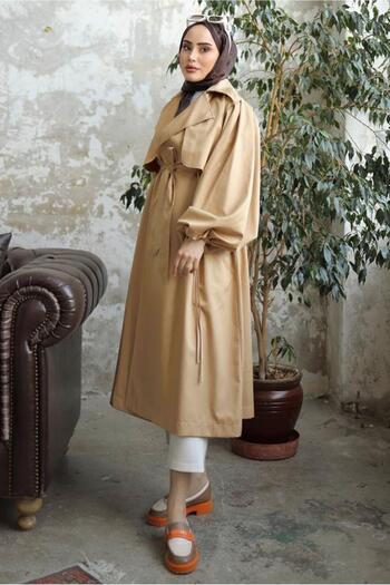 TRENDTESETTÜR KADIN KAHVE (CAMEL) KUŞAKLI TRENÇKOT T 25842