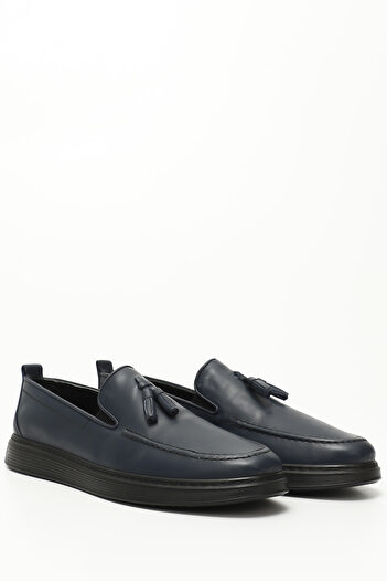 GÖNDERİ(R) Men's Navy Blue Antique Tasseled Genuine Leather Shoes