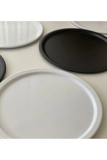 SEVA ÇELİK PACK OF 6 BLACK AND WHITE ROUND PRESENTATION TRAY COFFEE PRESENTATION