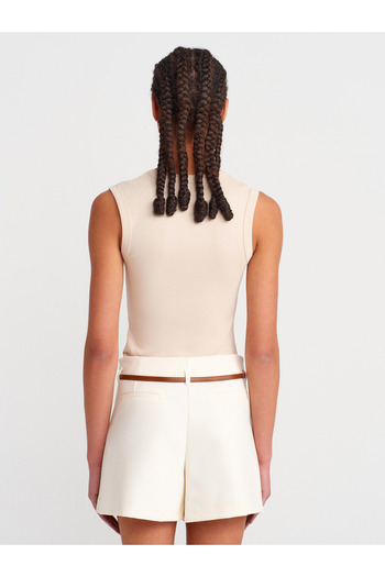 Dilvin 81058 Belted Pleated Shorts Skirt-White