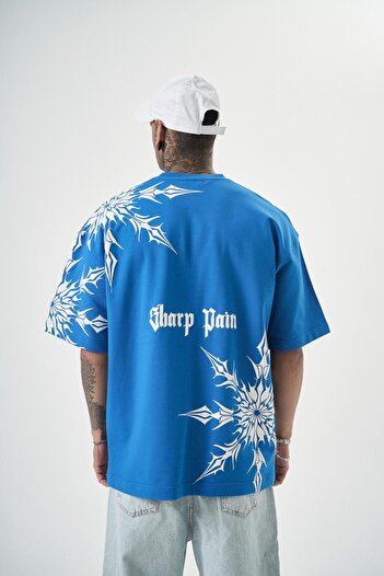 Respire Чоловічий оверсайз футболка синя Sharp Pain з принтом