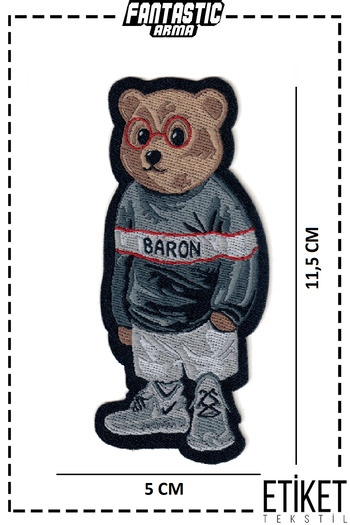 FANTASTIC ARMA Ütü Ile Yapışan Tarz Ayı Adam Figürlü Dokuma Arma Patch Yama Teddy Bear Gözlüklü Ayıcık Baron