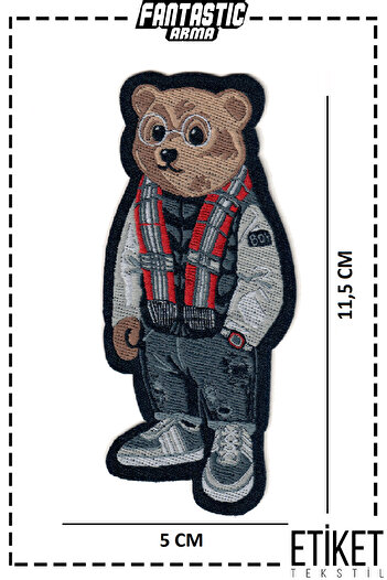 FANTASTIC ARMA Ütü Ile Yapışan Tarz Ayı Adam Figürlü Dokuma Arma Patch Yama Teddy Bear Gözlüklü Ayıcık Baron
