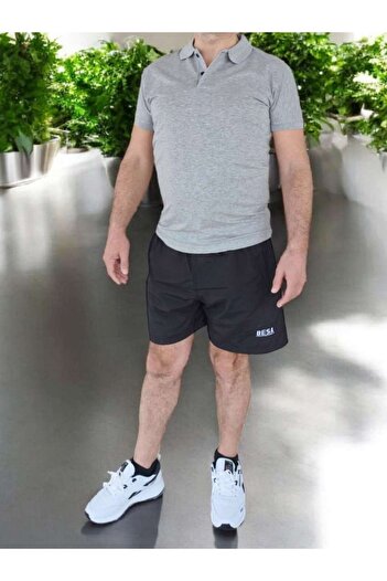 besa dünyası Besa Men's Black Swim Shorts + Polo Neck T-Shirt