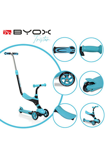 OEM Trotineta Transformabila pentru copii 3 in 1, Byox Tristar Turquioze, Varsta Recomandata 3-6 ani