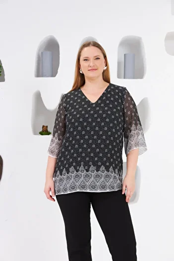 RMG Large Size Lined Blouse - Black