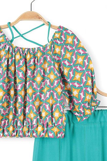 voyyo kids baby 6-7-8-9-10 Years Old Summer Girl's Suit with Loose Legs Ethnic Dezen Blouse