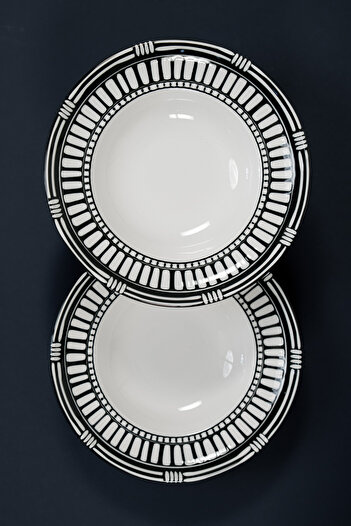 EBUTAY Colonna Nero Set of 2 27 cm Italian Patterned Porcelain Pasta Bowls