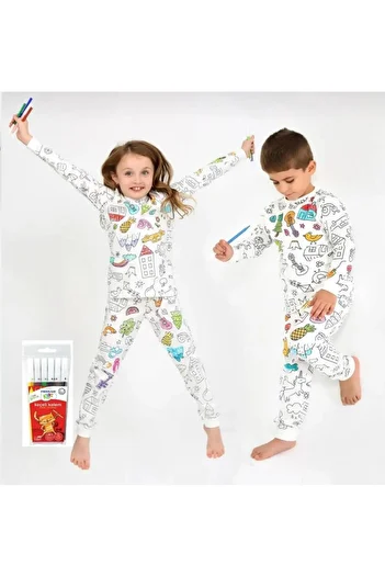 e-çocuk Special Pen Dyeable Long Sleeve Children's Pajamas Set 010