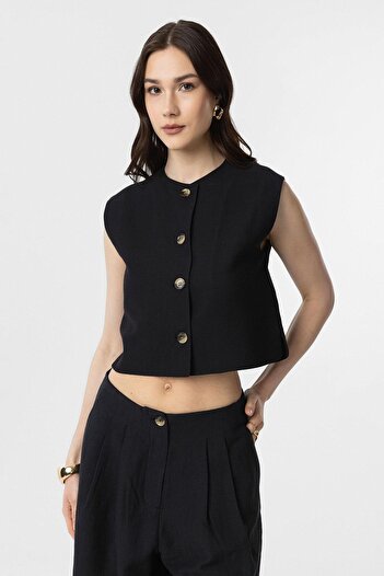 Antioch Black Linen Blended Women's Vest