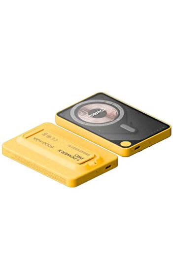 Momax 1-Power X PRO 5000mAh Magnetic Wireless Power Bank with Stand and Built-in USB-C Cable Yellow