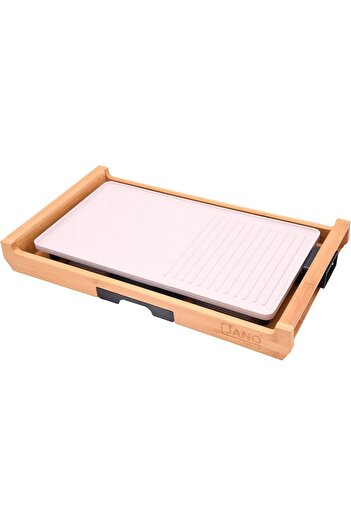 ALSAIF 1800w Electric Grill Maker With Bamboo Wood Body, Non-stick, Granite, Beige - E04401