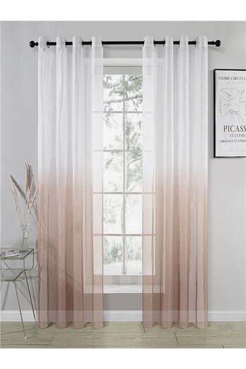 farbateks Mink Beige Light Brown Rustic Eyelet Tulle Curtain Gradient Color Transitional Tulle
