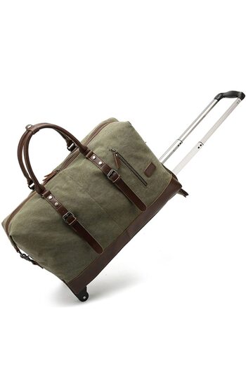 Quasar & Co. Geanta voiaj tip troler, duffle, 57x39x25 cm, oxford/piele ecologica, kaki