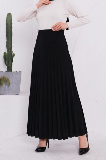 ZEHRA GİYİM Πλισέ Flared Skuba Crepe Φούστα Μαύρη