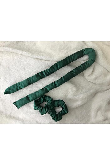FashionSButik Σκούρο πράσινο Χρώμα Heatless Hairstyling Hair Sausage Σετ σατέν Scrunchy
