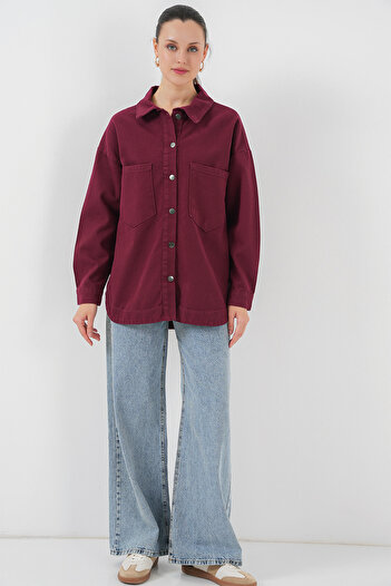 Bigdart 20192 Oversize Gabardine Shirt Jacket - Claret Red