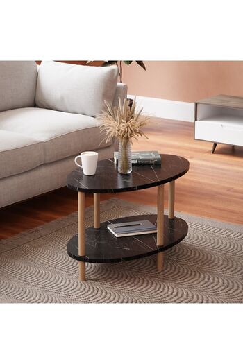 interGO Center Table Elliptic Wooden Legs - Black Marble Pattern