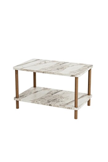 interGO Center Table Rectangular Wooden Legs - White Marble Pattern