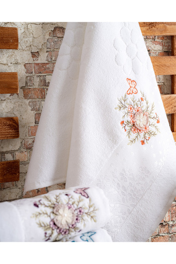Hazangülü Buldan Üretim Dowry Embroidered Alya Velvet 6-Piece Hand/Face Towel I 50X90