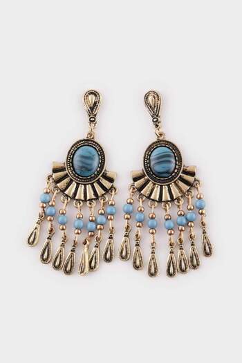 DeFacto Blue Stone Women's Dangle Gold Earrings E4523Axns