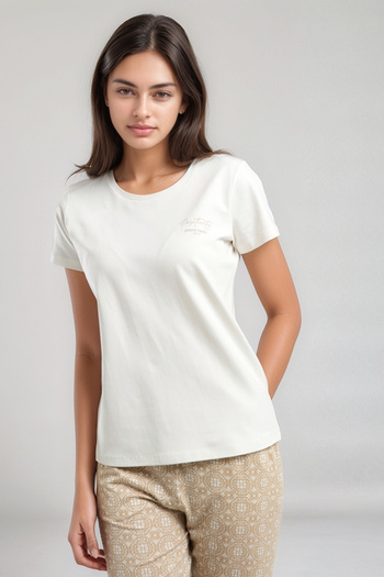 Pierre Cardin Women's Short Sleeve T-Shirt & Patterned Long Pants Pajama Set