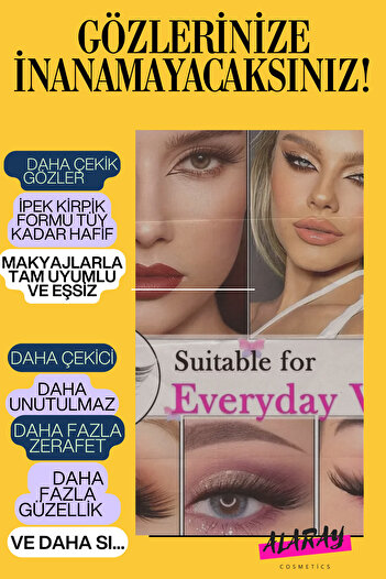 alaraycosmetics Takma Ipek Kirpikler 10 Çift Tilki Gözü Tasarım Çekik Gözler Çarpıcı Bakışlar Kirpik Paleti