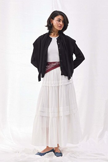 Tailors Room White Ribbed Voile Skirt