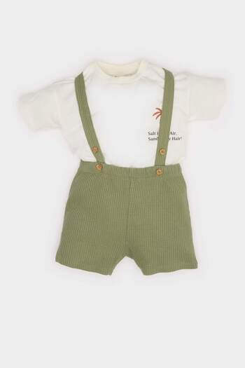 DeFacto Baby Boy 2 Piece Set Printed Short Sleeve T-Shirt Salopet C2257A525Sm