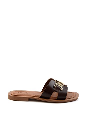 Bambi Brown Genuine Leather Women's Slippers K 04826053503