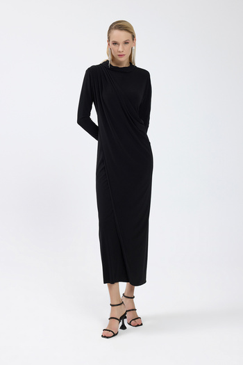 Birgül Bektaş Black Drape Detailed Dress