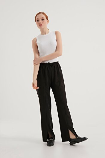 Birgül Bektaş Black Crepe Trousers with Slits