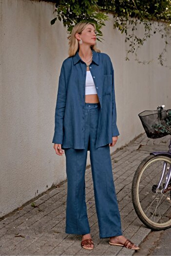 Birgül Bektaş Linen Indigo Trousers