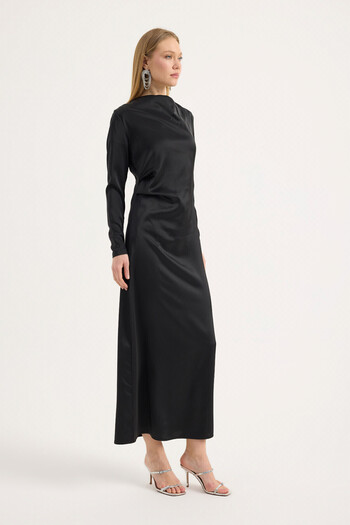 Birgül Bektaş Black Satin Drape Dress