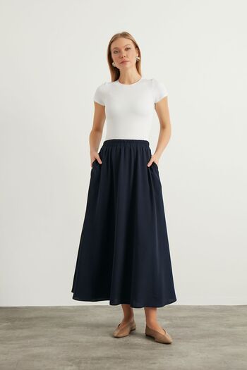 Birgül Bektaş Navy Blue Flared Skirt