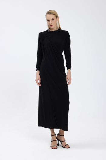 Birgül Bektaş Black Drape Detailed Dress
