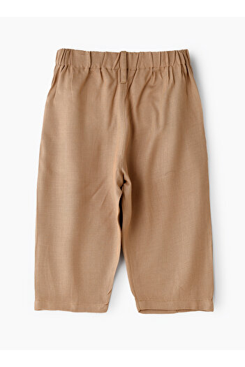 Basicxx Girls' Pleated Beige Pants with Button Detail