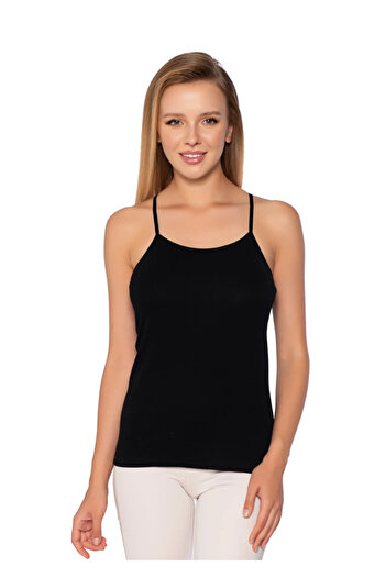 DONLİZZA Silver Women's Rope Strap Tank Top Black 6 Pieces